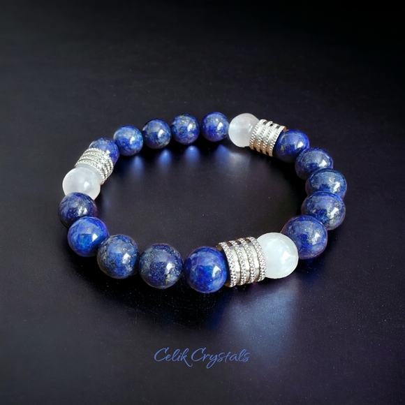 Lapis Lazuli Men's Bracelet 10mm Natural Stones - Picture 6 of 8